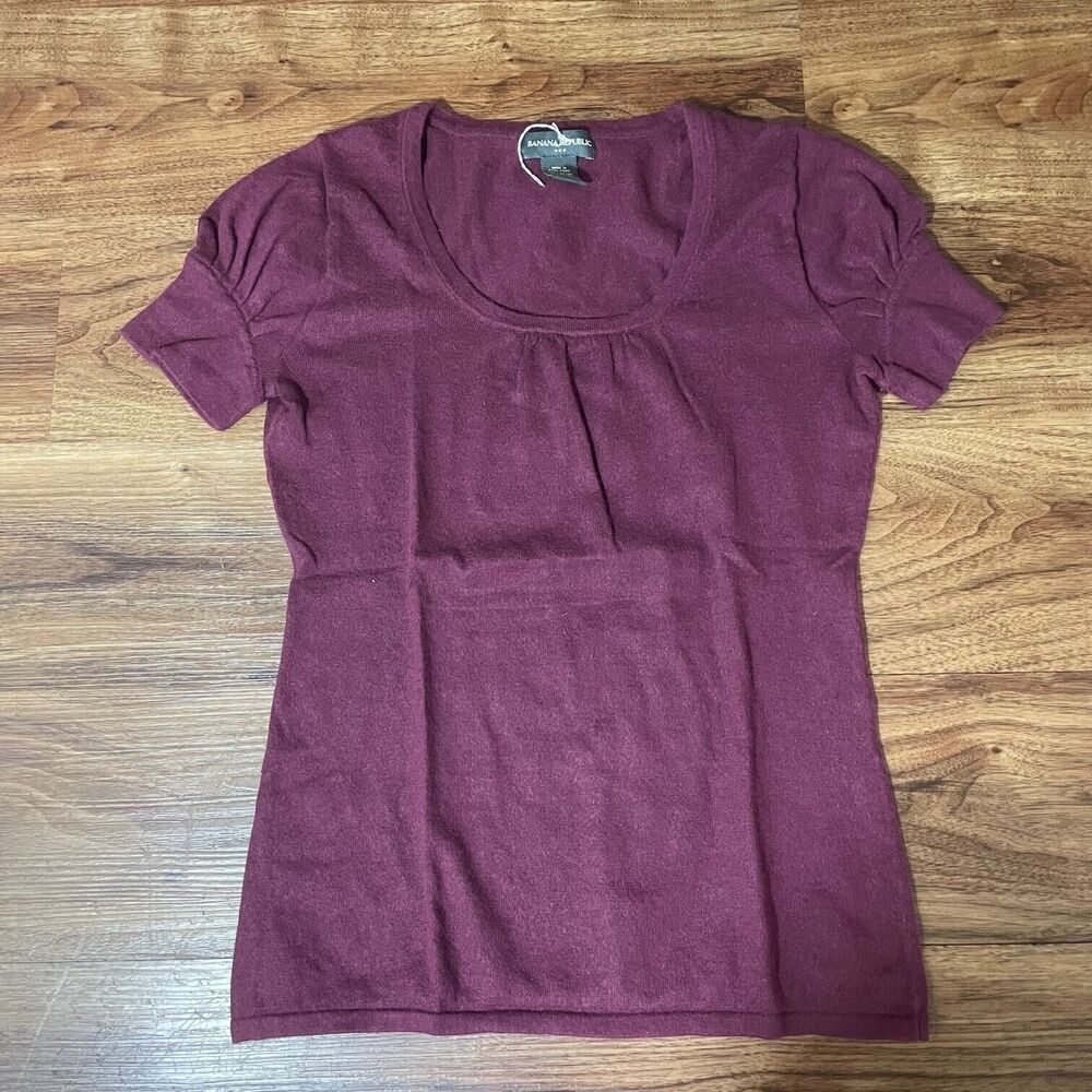 Banana Republic Shirt Pullover Short Sleeve Blouse Cotton Purple Size Small